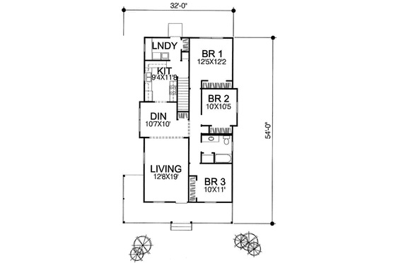 Floor Plan - Main Floor for Ranch House Plan #50-232 - 3 bed, 1 bath