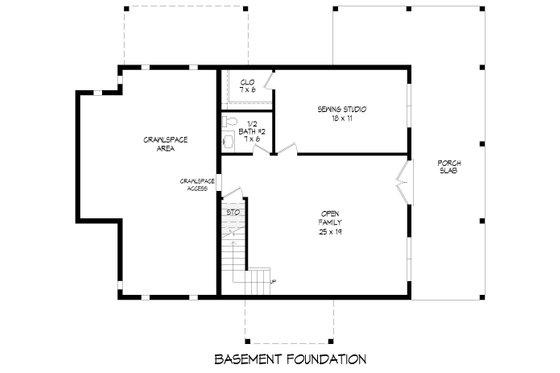 Floor Plan - Lower Floor for Southern House Plan #932-796 - 3 bed, 2.5 bath