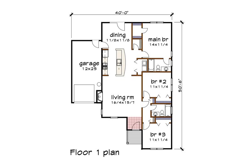 House Plan Design - Floor Plan - Main Floor for Bungalow House Plan #79-165 - 3 bed, 2 bath