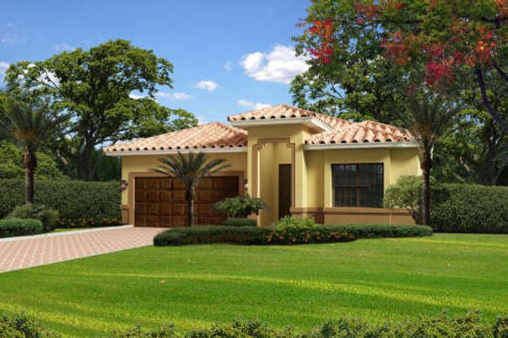 Exterior - Front Elevation for Mediterranean House Plan #420-256 - 4 bed, 2 bath