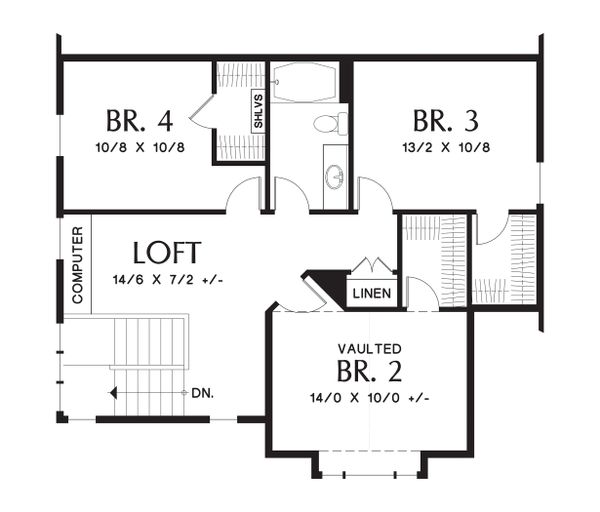 House Plan Design - Upper Level floor plan - 2100 square foot Craftsman home