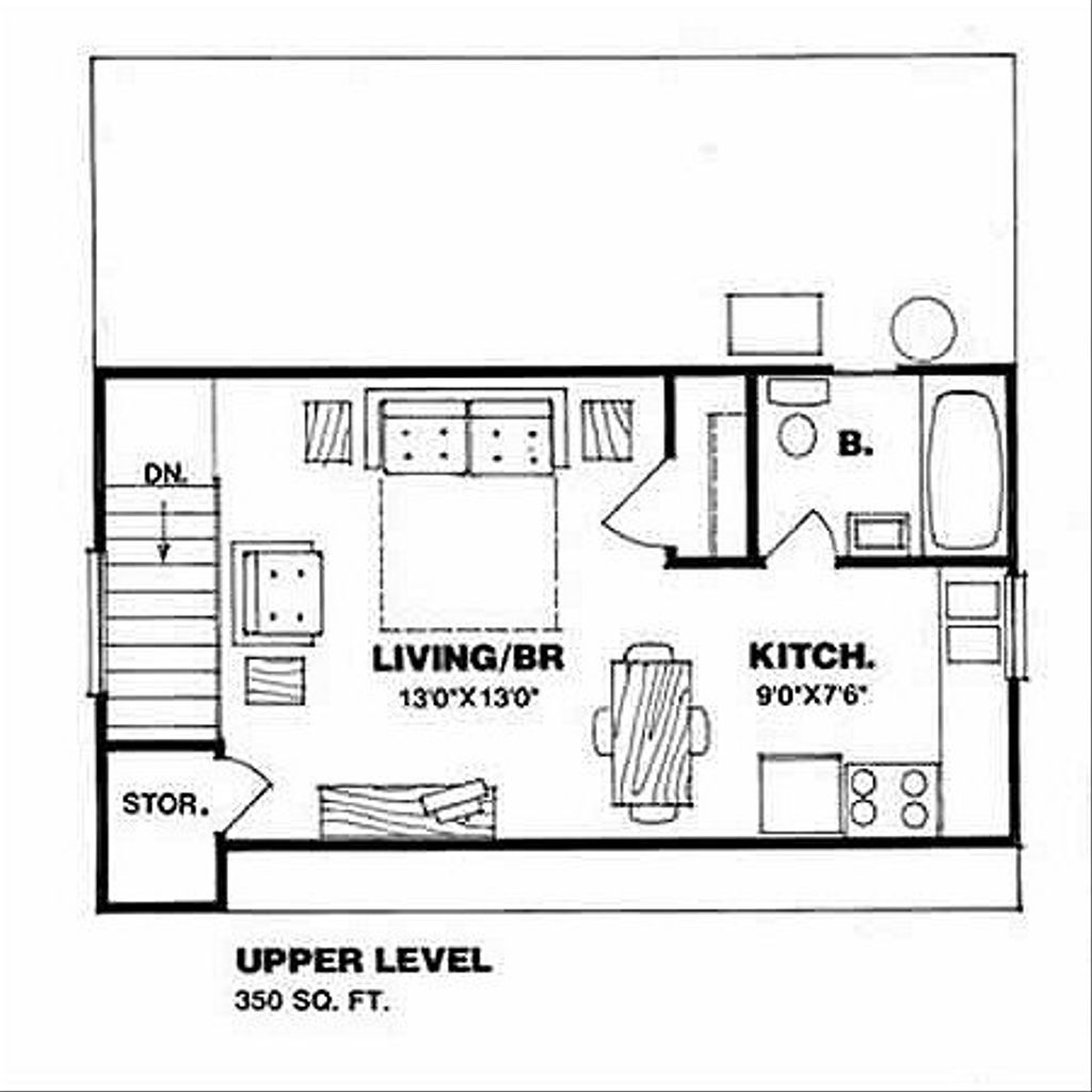 Country Style House Plan 1 Beds 1 Baths 350 Sq/Ft Plan