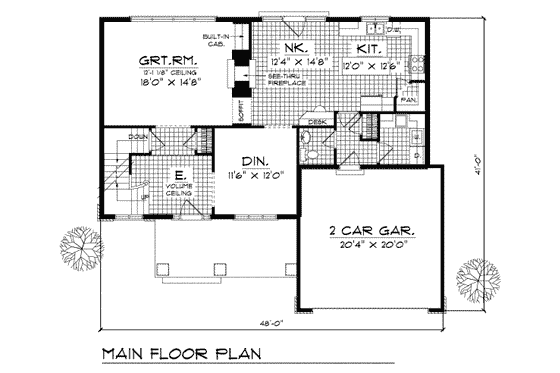 Floor Plan - Main Floor for Traditional House Plan #70-285 - 3 bed, 2.5 bath