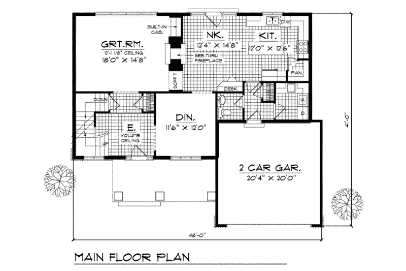 Home Plan - Floor Plan - Main Floor for Traditional House Plan #70-285 - 3 bed, 2.5 bath