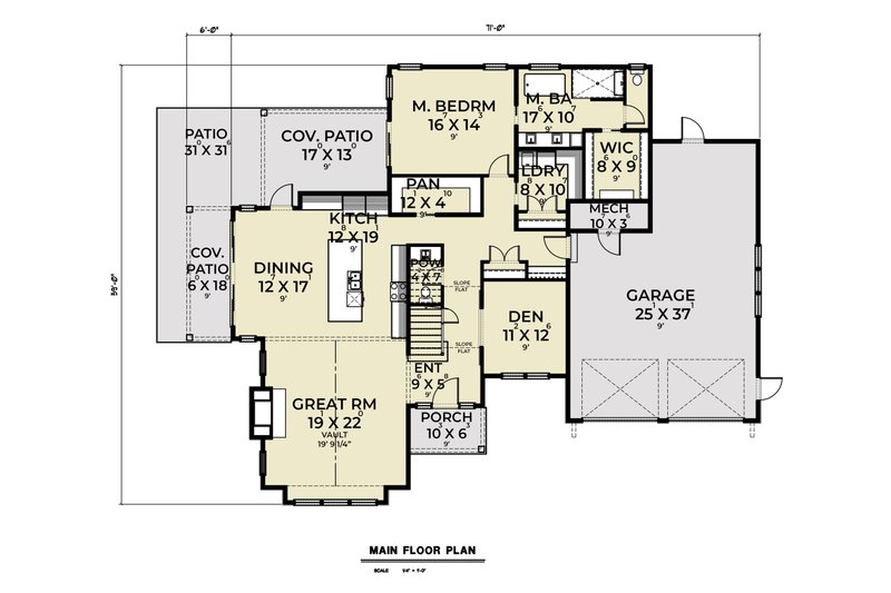 House Blueprint - Floor Plan - Main Floor for Farmhouse House Plan #1070-199 - 3 bed, 2.5 bath