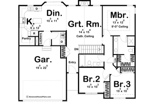 Floor Plan - Main Floor for Traditional House Plan #455-82 - 3 bed, 2 bath