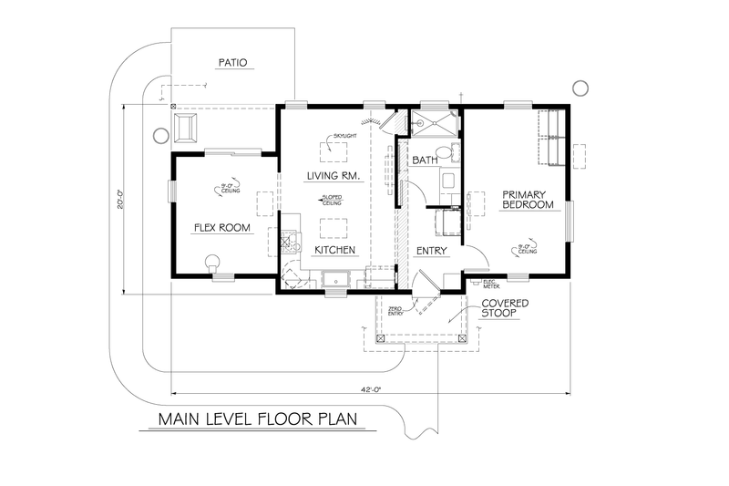 House Plan Design - Floor Plan - Main Floor for Farmhouse House Plan #1122-4 - 1 bed, 1 bath