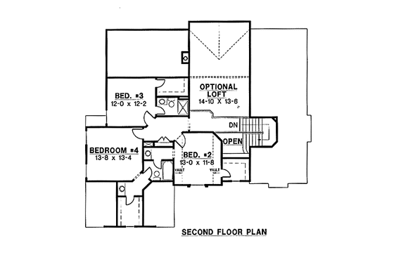 Floor Plan - Upper Floor for Traditional House Plan #67-134 - 4 bed, 4 bath