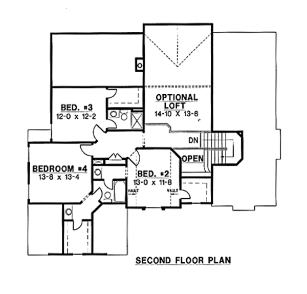 Traditional Floor Plan - Upper Floor Plan #67-134