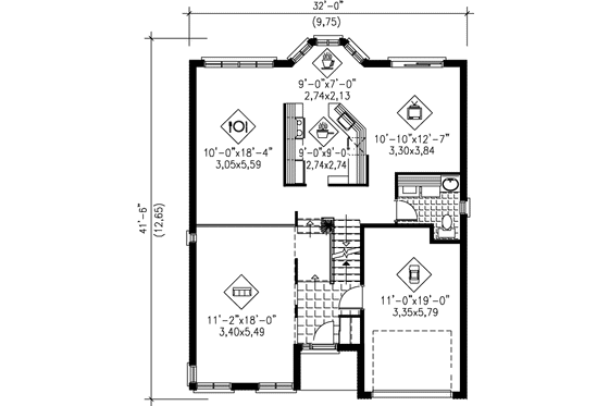 Floor Plan - Main Floor for Traditional House Plan #25-2192 - 3 bed, 1.5 bath