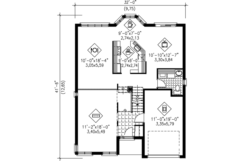 House Blueprint - Floor Plan - Main Floor for Traditional House Plan #25-2192 - 3 bed, 1.5 bath