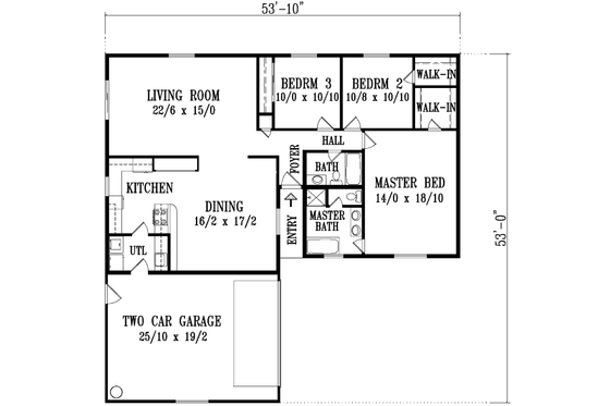 Floor Plan - Main Floor for Country House Plan #1-1334 - 3 bed, 2 bath