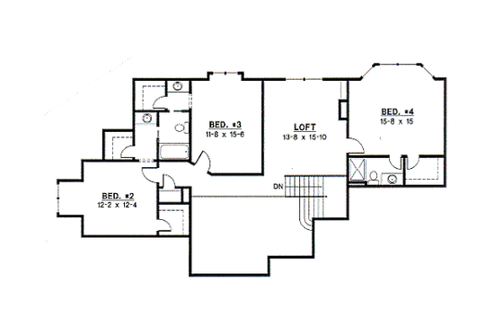 Floor Plan - Upper Floor for Traditional House Plan #67-429 - 4 bed, 3.5 bath