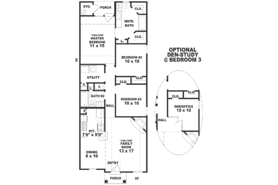 Floor Plan - Main Floor for European House Plan #81-127 - 3 bed, 2 bath