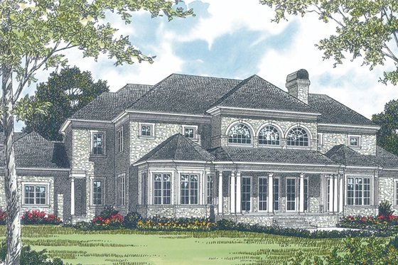 Exterior - Rear Elevation for European House Plan #453-52 - 4 bed, 4.5 bath