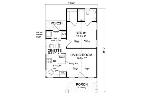 Floor Plan - Main Floor for Cottage House Plan #513-2181 - 1 bed, 1 bath
