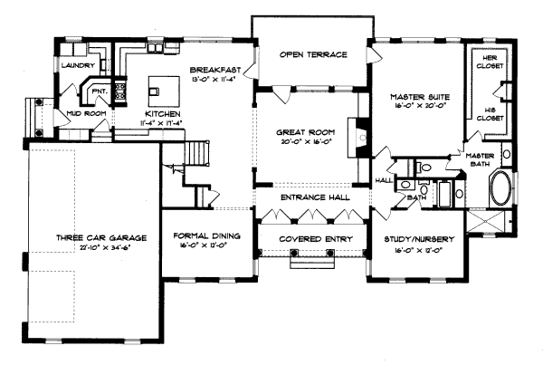 House Blueprint - Colonial Floor Plan - Main Floor Plan #413-833