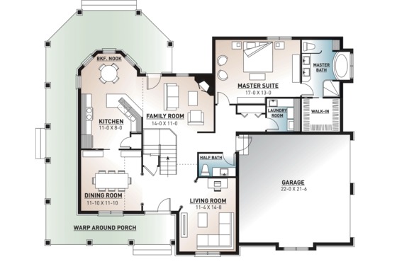 Floor Plan - Main Floor for Traditional House Plan #23-603 - 4 bed, 3.5 bath