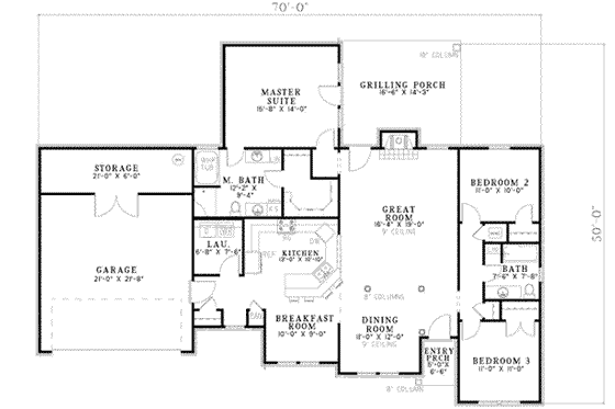 Floor Plan - Main Floor for Southern House Plan #17-2173 - 3 bed, 2 bath