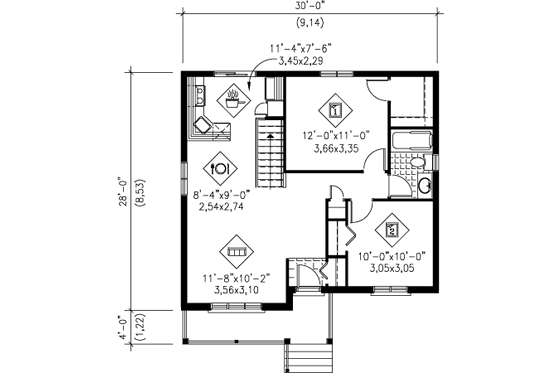 Floor Plan - Main Floor for Craftsman House Plan #25-4112 - 2 bed, 1 bath