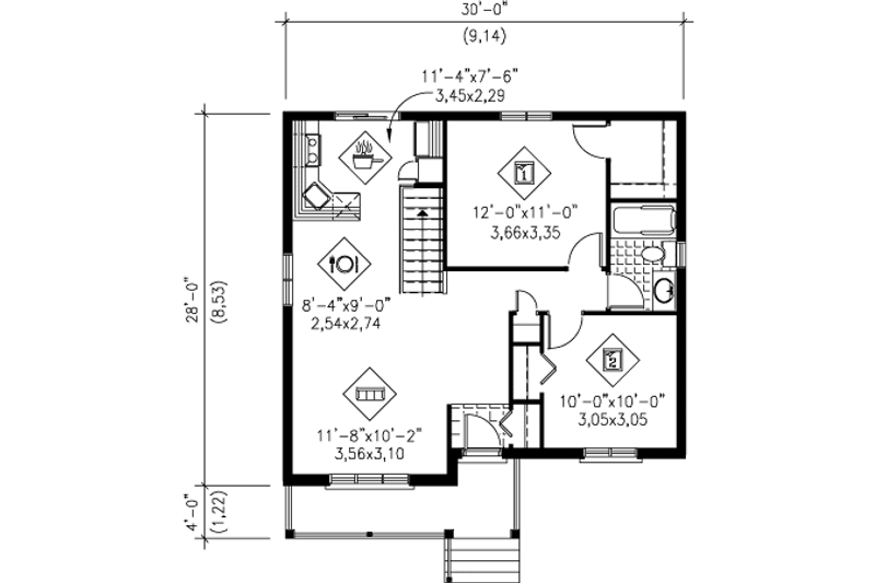 Dream House Plan - Floor Plan - Main Floor for Craftsman House Plan #25-4112 - 2 bed, 1 bath