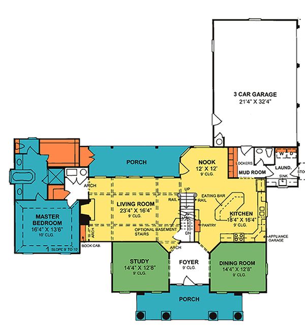 House Plan Design - Southern colonial style house plan, main level floor plan