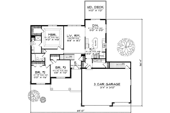 Floor Plan - Main Floor for Traditional House Plan #70-597 - 3 bed, 1.5 bath