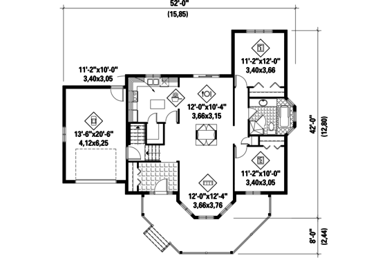 Floor Plan - Main Floor for Country House Plan #25-4652 - 2 bed, 1 bath