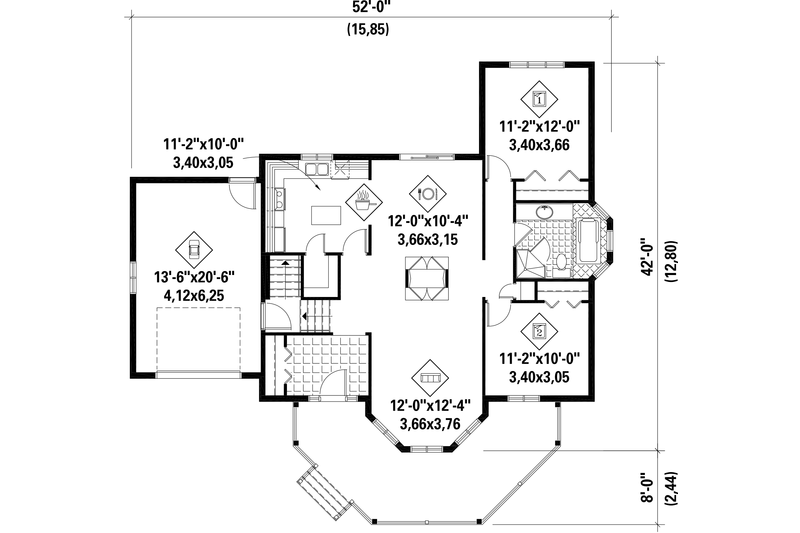 House Blueprint - Floor Plan - Main Floor for Country House Plan #25-4652 - 2 bed, 1 bath