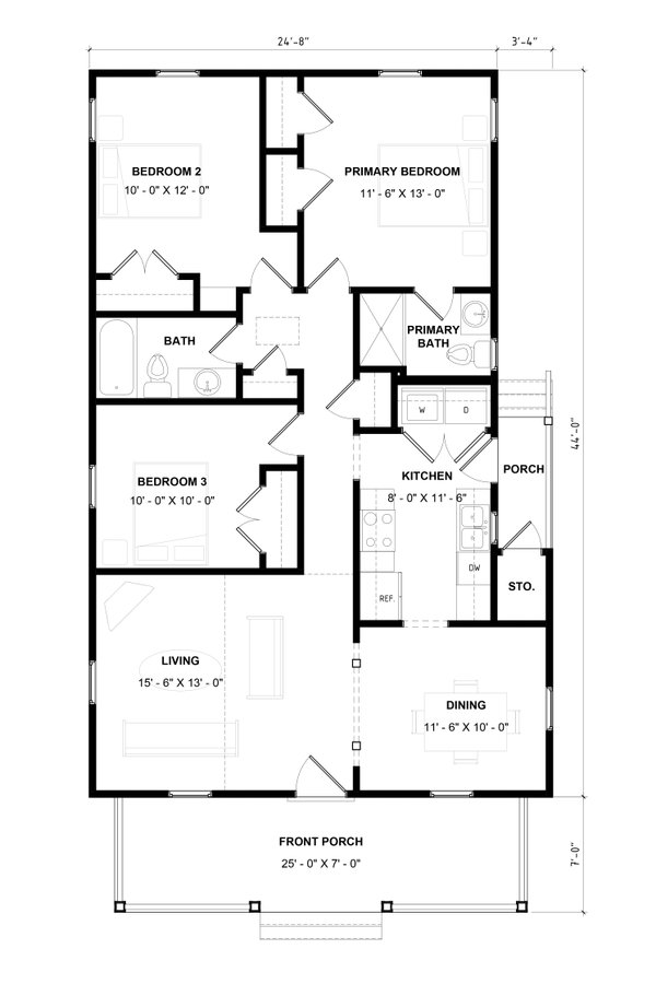 House Blueprint - Floor Plan - Main Floor for Bungalow House Plan #936-37 - 3 bed, 2 bath