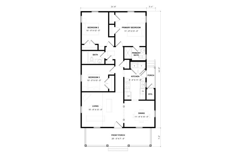 House Blueprint - Floor Plan - Main Floor for Bungalow House Plan #936-37 - 3 bed, 2 bath