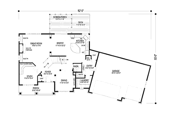 Floor Plan - Main Floor for Craftsman House Plan #56-588 - 4 bed, 3.5 bath