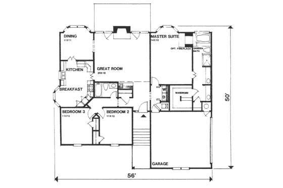 Floor Plan - Main Floor for Ranch House Plan #30-149 - 3 bed, 2 bath