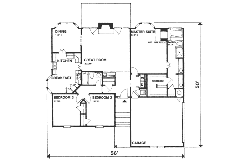 House Design - Floor Plan - Main Floor for Ranch House Plan #30-149 - 3 bed, 2 bath