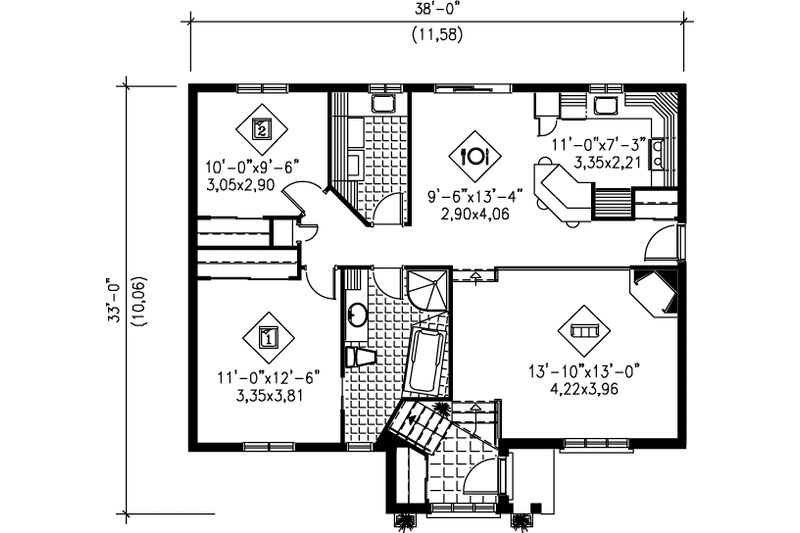 House Blueprint - Floor Plan - Main Floor for Traditional House Plan #25-1181 - 2 bed, 1 bath