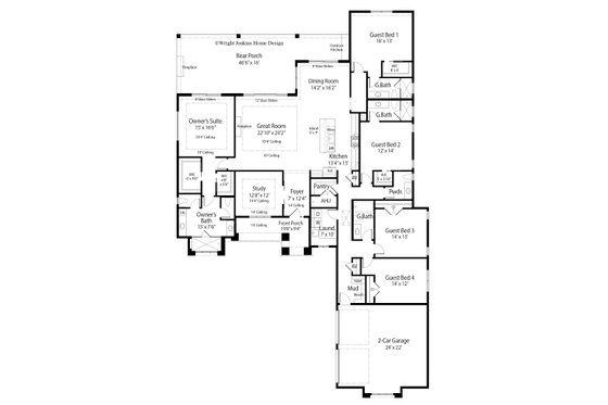 Floor Plan - Main Floor for Craftsman House Plan #938-124 - 5 bed, 4.5 bath