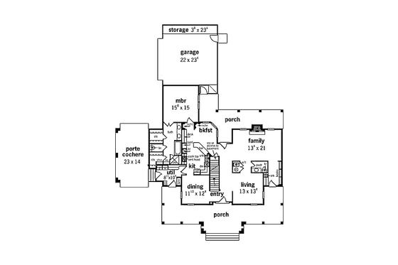 Floor Plan - Main Floor for Southern House Plan #45-358 - 4 bed, 3.5 bath