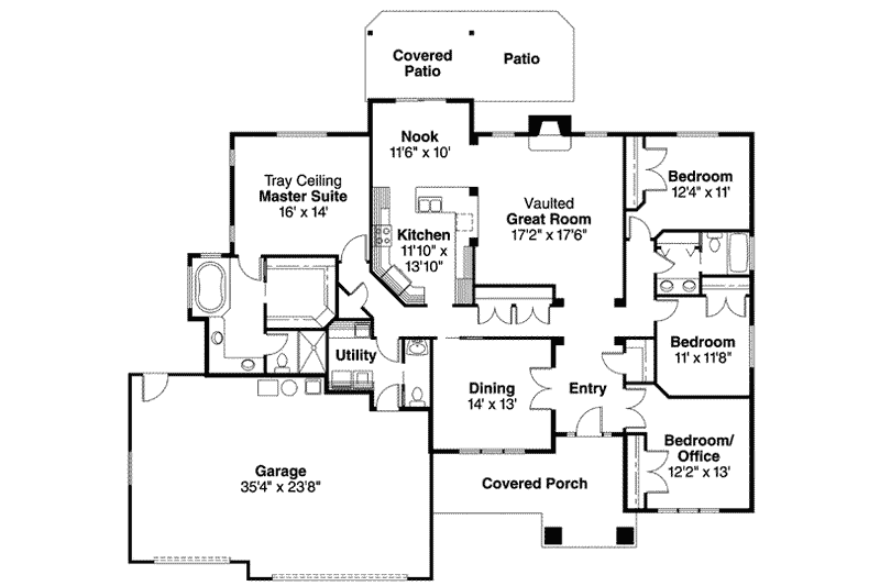 Home Plan - Floor Plan - Main Floor for Ranch House Plan #124-585 - 4 bed, 2.5 bath