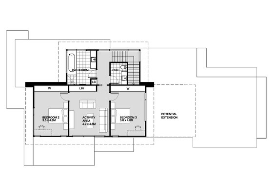 Floor Plan - Upper Floor for Modern House Plan #496-26 - 3 bed, 2.5 bath