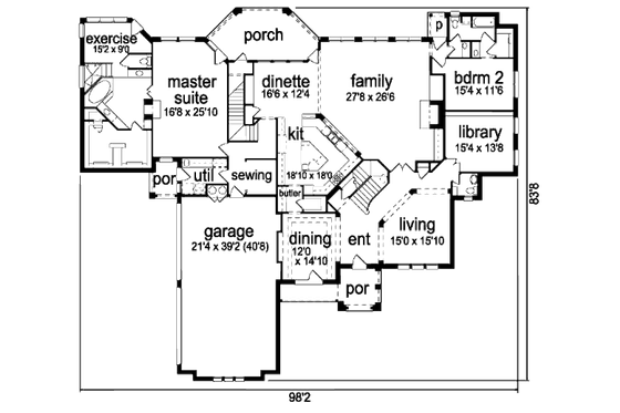 Floor Plan - Main Floor for European House Plan #84-438 - 5 bed, 5.5 bath