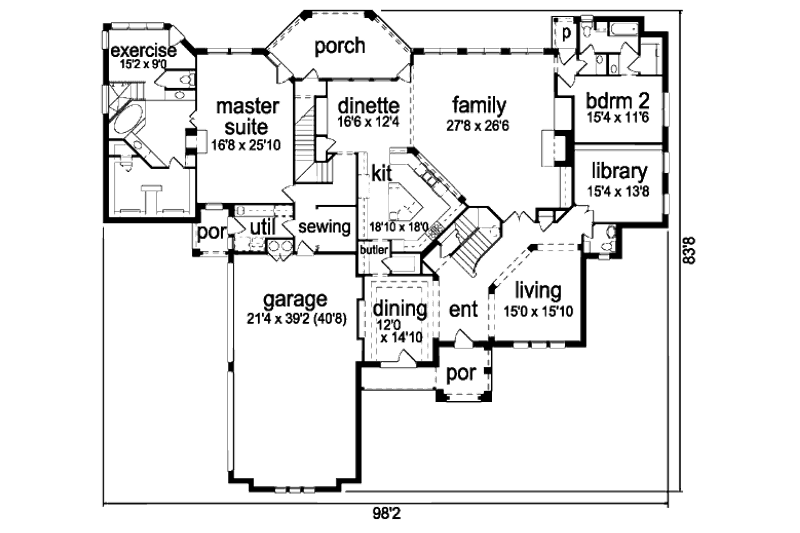 Home Plan - Floor Plan - Main Floor for European House Plan #84-438 - 5 bed, 5.5 bath