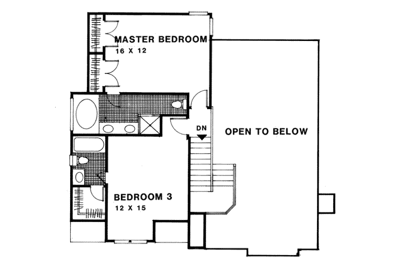 House Blueprint - Floor Plan - Upper Floor for European House Plan #56-121 - 3 bed, 3 bath