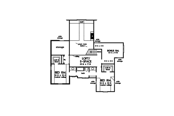Floor Plan - Upper Floor for Craftsman House Plan #929-844 - 3 bed, 2.5 bath
