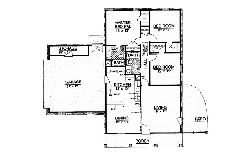 Home Plan - Floor Plan - Main Floor for Ranch House Plan #45-558 - 3 bed, 2 bath