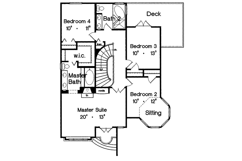 House Blueprint - Floor Plan - Upper Floor for Country House Plan #417-610 - 4 bed, 2.5 bath
