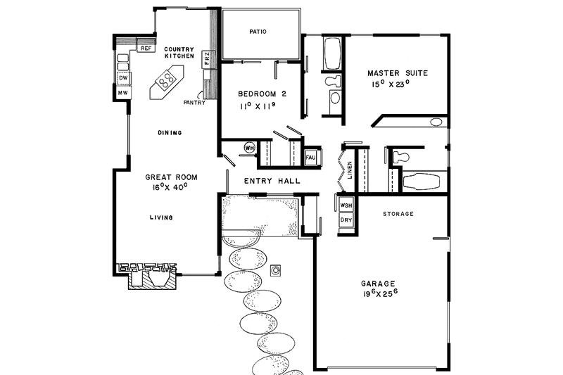 Home Plan - Floor Plan - Main Floor for Contemporary House Plan #60-984 - 2 bed, 2 bath