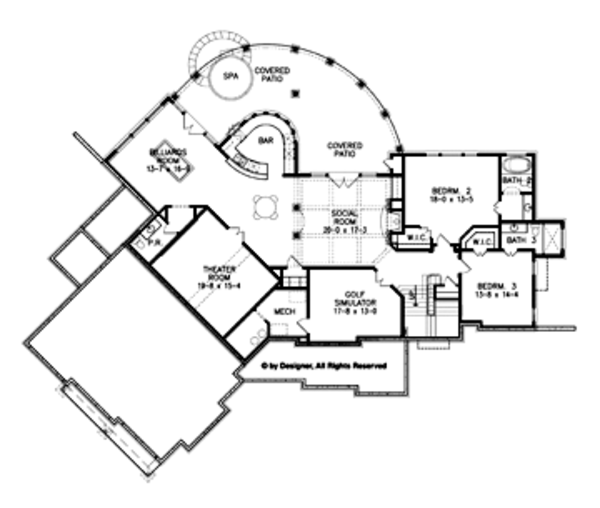 Architectural House Design - Craftsman Floor Plan - Lower Floor Plan #54-352