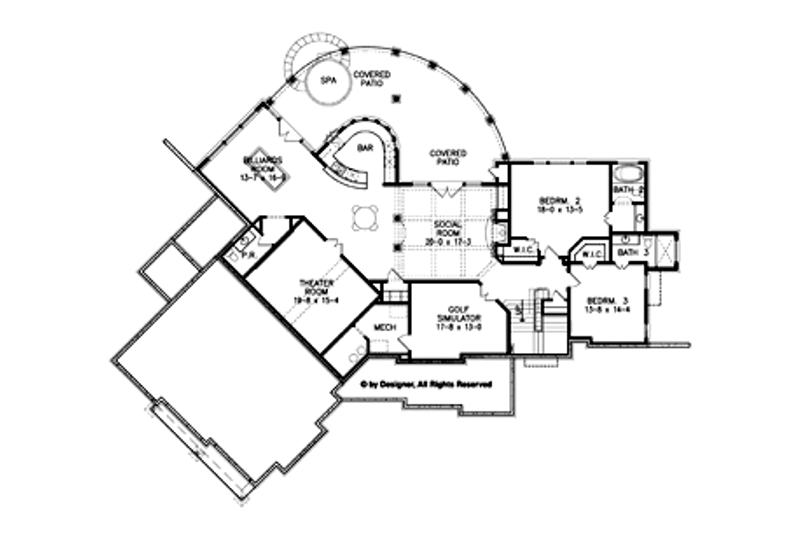 House Design - Floor Plan - Lower Floor for Craftsman House Plan #54-352 - 4 bed, 4 bath