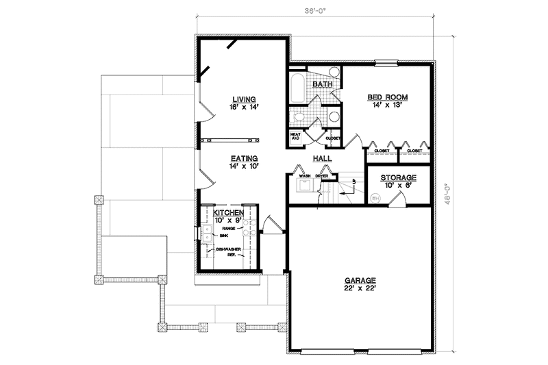 Home Plan - Floor Plan - Main Floor for European House Plan #45-543 - 3 bed, 2 bath