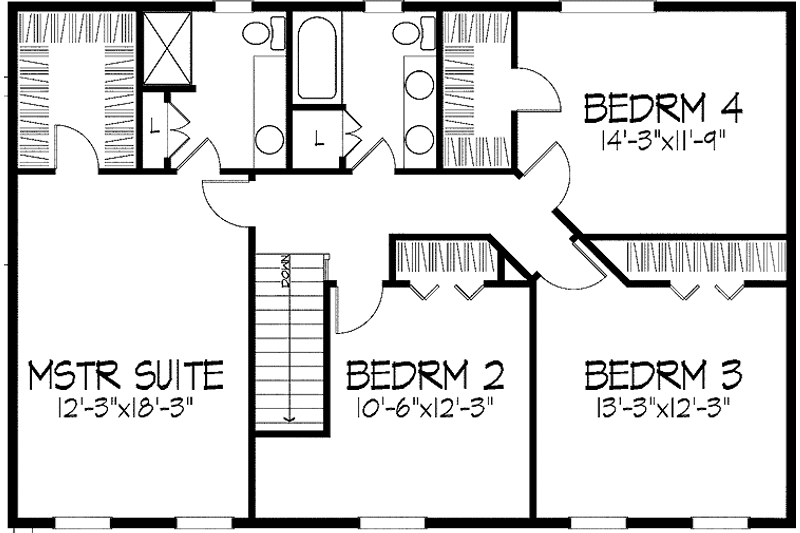 Home Plan - Floor Plan - Upper Floor for Classical House Plan #51-844 - 4 bed, 2.5 bath